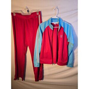 Izod Vintage 90s Style Track Suit Womens Pants Jacket Size Large L Zips Red Blue